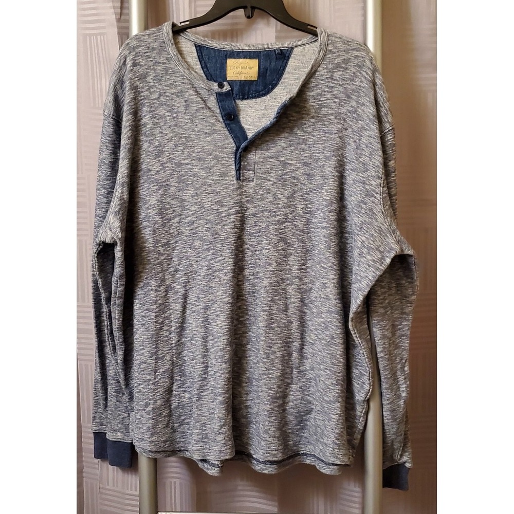 Lucky Brand Sweater Mens 2XL Gray 1/4‎ Quarter Button 100% Cotton